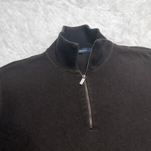ZEGNA SPORT Mens Large 1/4 Zip Pullover Sweater Cashmere Blend Chocolate Brown